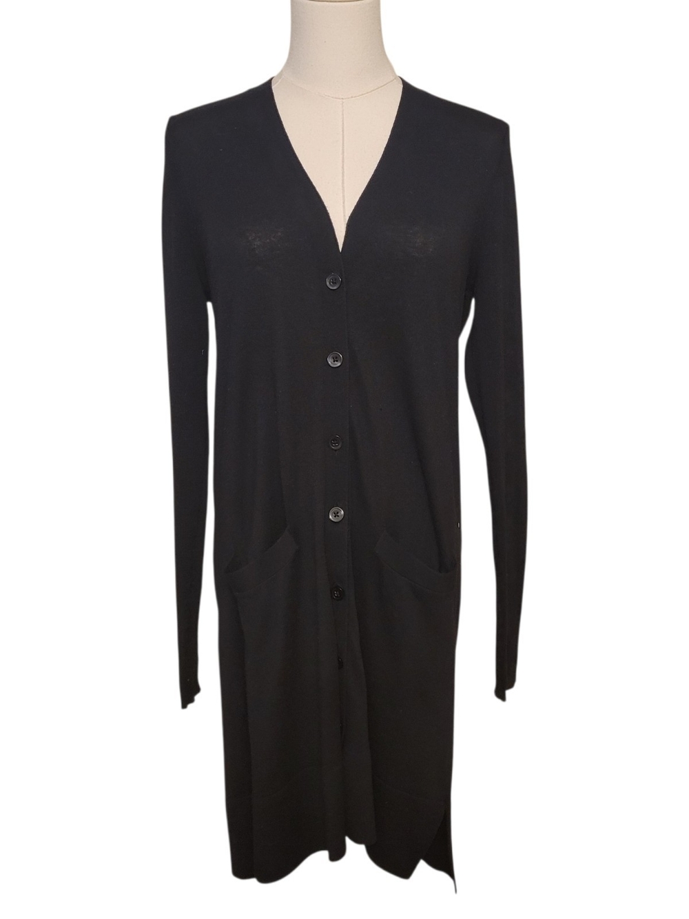 LOFT Black Longline Button-Front Cardigan Sweater Size Medium